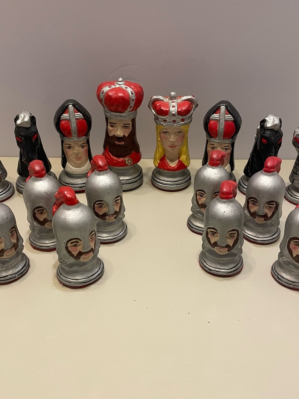 16 Vintage Ceramic Duncan Mold Chess Pieces Medieval Ren Fest Decor Hand Painted